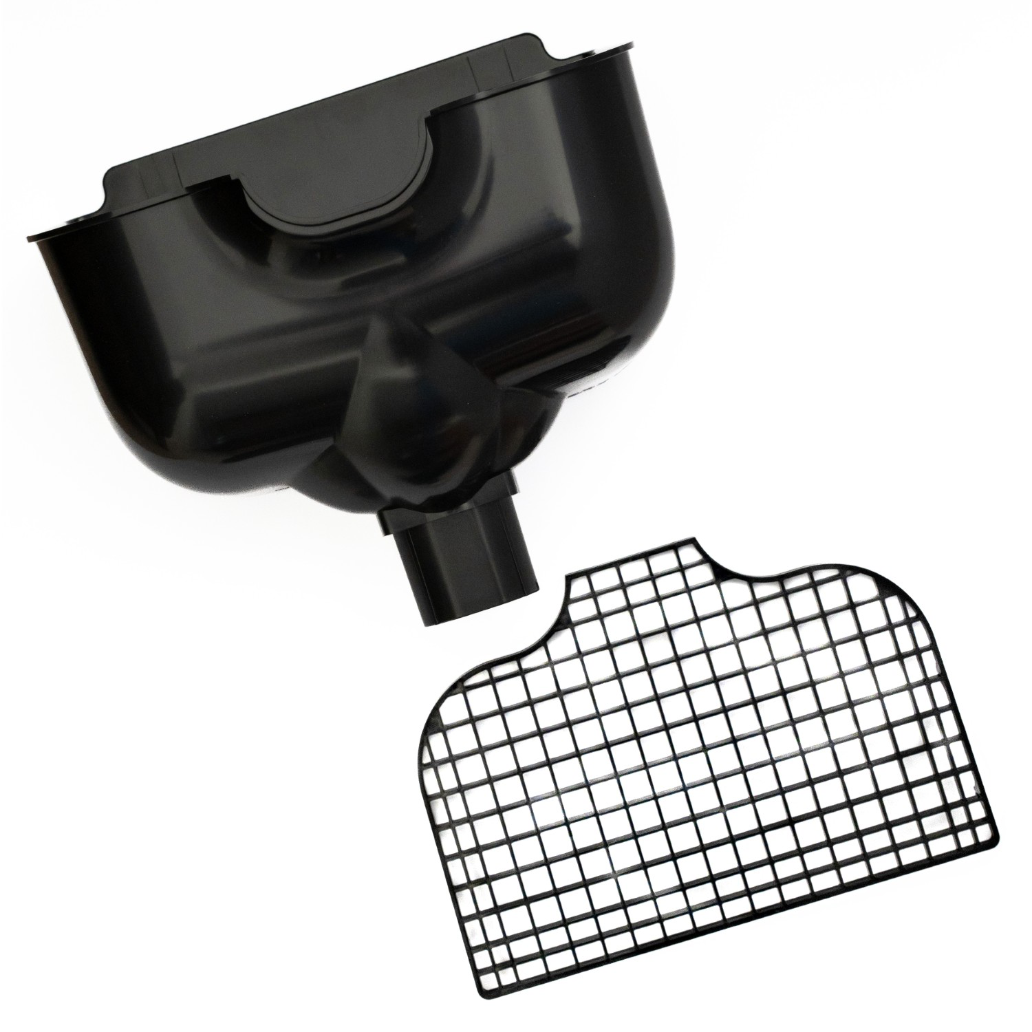 Proper Hopper Black – Rainwater Hopper Head (65mm / 68mm) Roof-level rainwater hopper head, conductor head, leader head, or scupper box that's designed to maintain water flow under blockage, provide visible overflow warning, and protect the building from sustained hidden water damage.