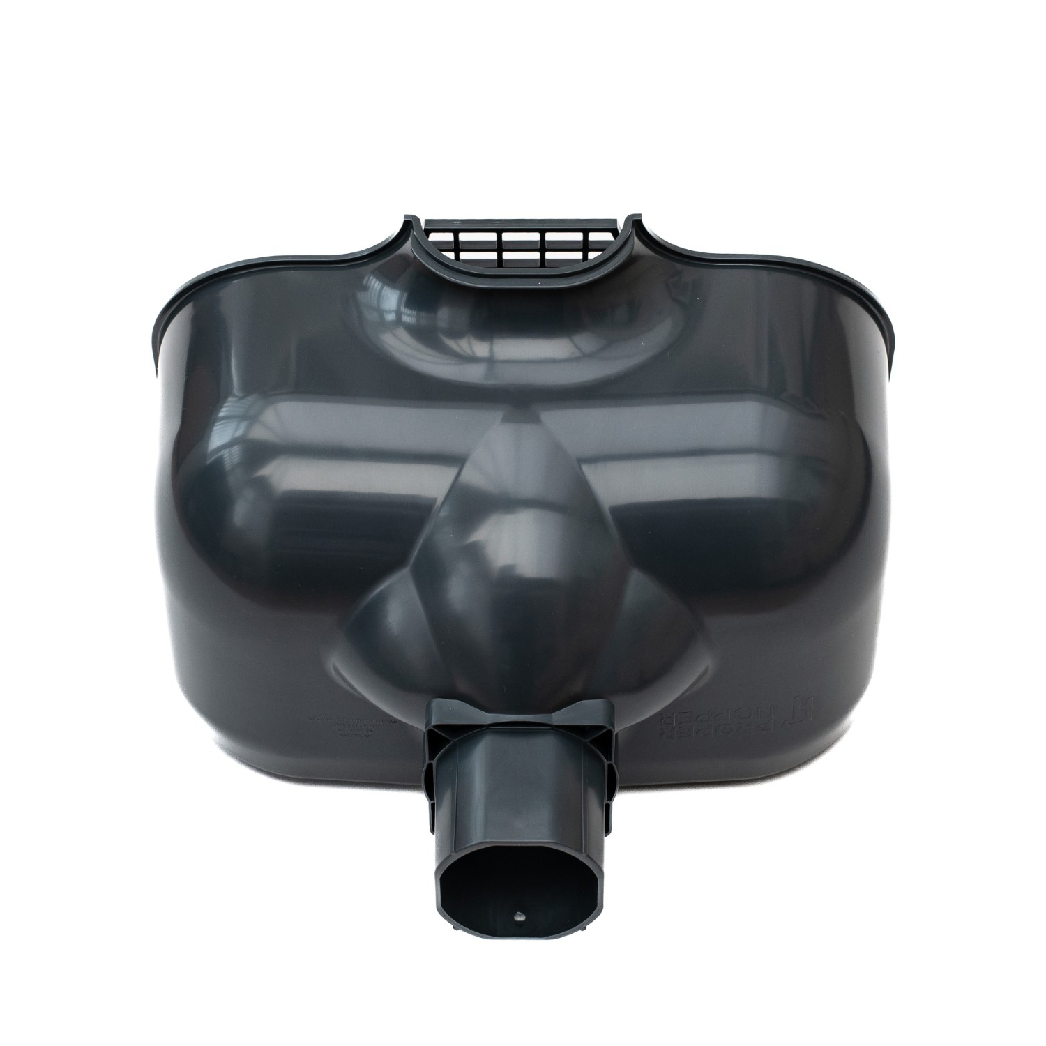 Proper Hopper Grey – Rainwater Hopper Head (65mm / 68mm) Roof-level rainwater hopper head, conductor head, leader head, or scupper box that's designed to maintain water flow under blockage, provide visible overflow warning, and protect the building from sustained hidden water damage.